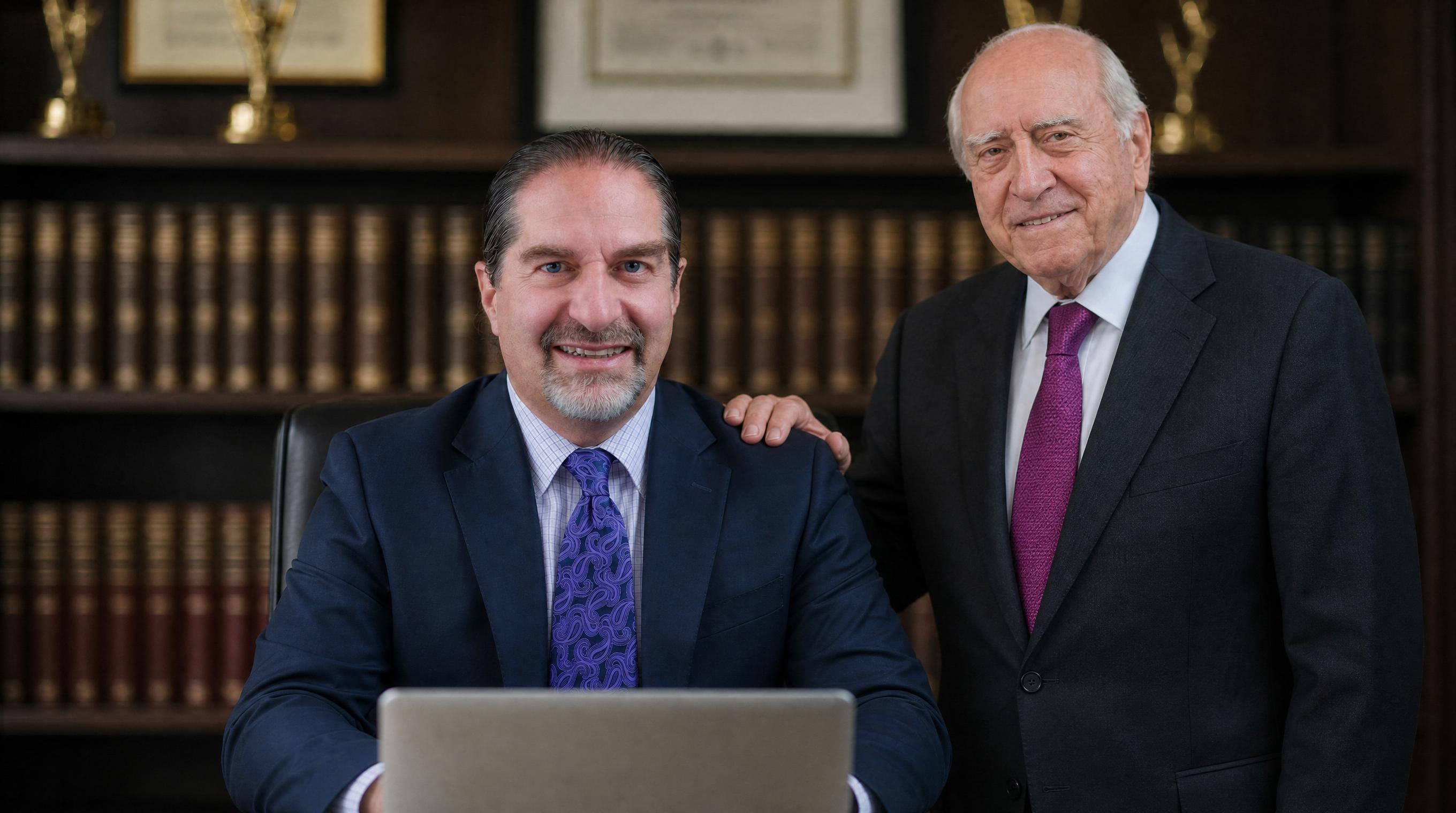 Lawrence and Mitchell A. Greebel in the firm's law library